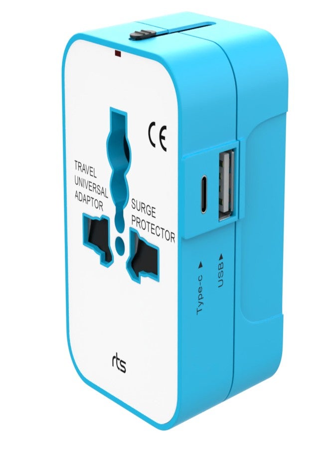 rts محول سفر عالمي من rts مزود بمنفذ USB من النوع C، قابس محول عالمي 3 في 1، ملحقات سفر مع منفذ USB واحد، ومنفذ USB-C واحد بقدرة 2.4 أمبير، محول سفر دولي متعدد المنافذ للهاتف والكمبيوتر المحمول - Image 1